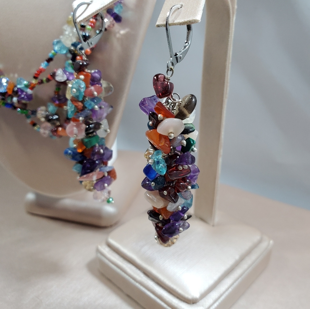 Multi Colored 4 Stranded Necklace Set - image 6